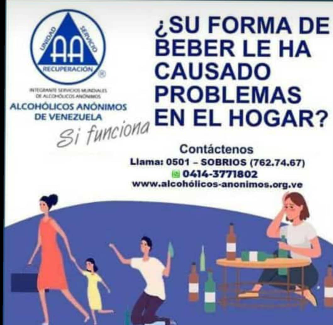 Si crees tener un problema con tu manera de beber te podemos ayudar, juntos podemos buscar un grupo cerca de ti, para que escuches nuestra experiencia de como dejamos de beber y como nos mantenemos sobrios... SÍ, FUNCIONA