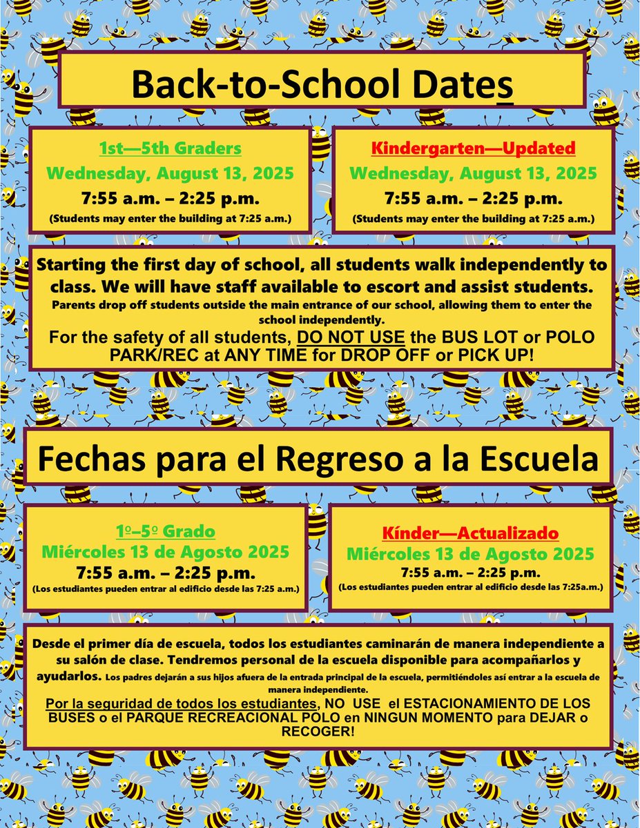 First Day Info:
Wed., Aug. 13, 7:55am - 2:25pm
First day of school for all students (Kinder - 5th)
Primer día de clases para todos los estudiantes.
wsfcs.k12.nc.us/o/ses/page/1st…