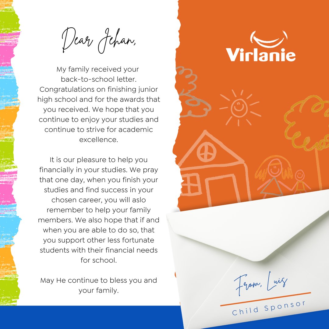 One letter. Endless impact. 💌

A child’s dreams + your support = a future filled with hope. Sponsor today. 

#SponsorAChildToday #ChildSponsorship #CreateAnImpact #Virlanie

Learn more at virlanie.org/sponsorship/ 

DSWD-SB-PSP-S-2025-000134
