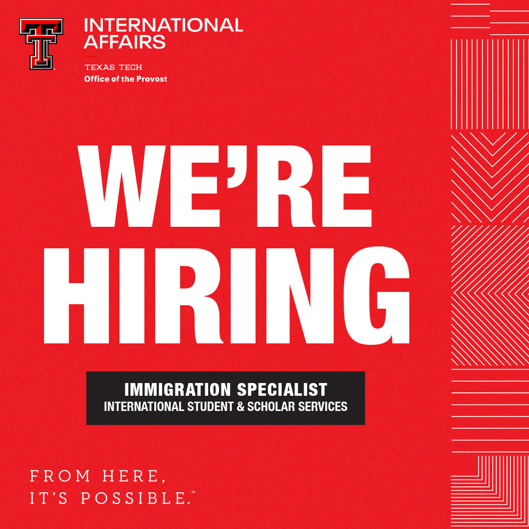 📢 We're hiring! Join our team as a Immigration Specialist - International Student &amp; Scholar Services. Job code: 41946BR
Full-Time | Great Benefits 🚀
Apply today ➡️ 🔗  tinyurl.com/5x588pzd

workattexastech.com