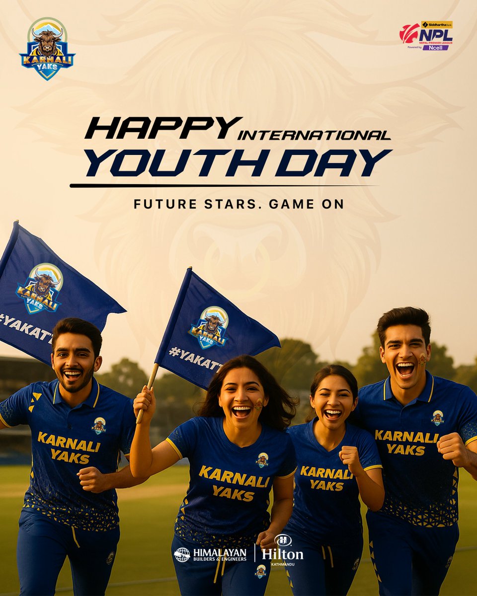 From the heart of the Himalayas to the spirit of the stadium, Karnali Yaks celebrates the power, passion, and pride of youth! 
This Youth Day, we run, cheer, and dream together for a stronger tomorrow.
#YakAttack #karnaliyaks #SBLNPL #NepalCricket #NPL2025 #team #hiltonkathmandu