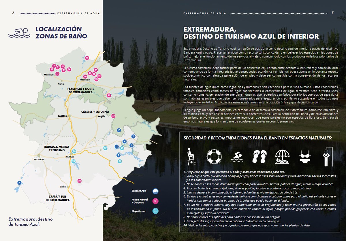 #ExtremaduraEsAgua 💦
¿Quieres saber dónde se sitúan las zonas de baño y playas de interior certificadas de #Extremadura? Puedes verlo en este mapa. ¡+Info en nuestra guía o app!
📘 Guía del agua
issuu.com/extremadura_tu…
📱 App del agua
play.google.com/store/apps/det…

<a href="/cultura_EXT/">Cultura, Turismo, Jóvenes y Deportes</a>