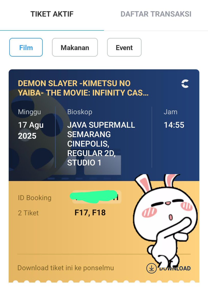 markepluto's tweet photo. WTS tiket demon slayer ‼️

Gess ada yg mau gantiin 2 tiket demon slayer ga?? 
Hari : Minggu, tgl 17 agt 
Lokasi : Java mall semarang
🏷 85k aja guys

bantuin temenn, minat DM

#wts #DemonSlayer #DemonSlayerInfinityCastleTH #wtsdemonslayer https://t.co/AIZnkXy7ZF