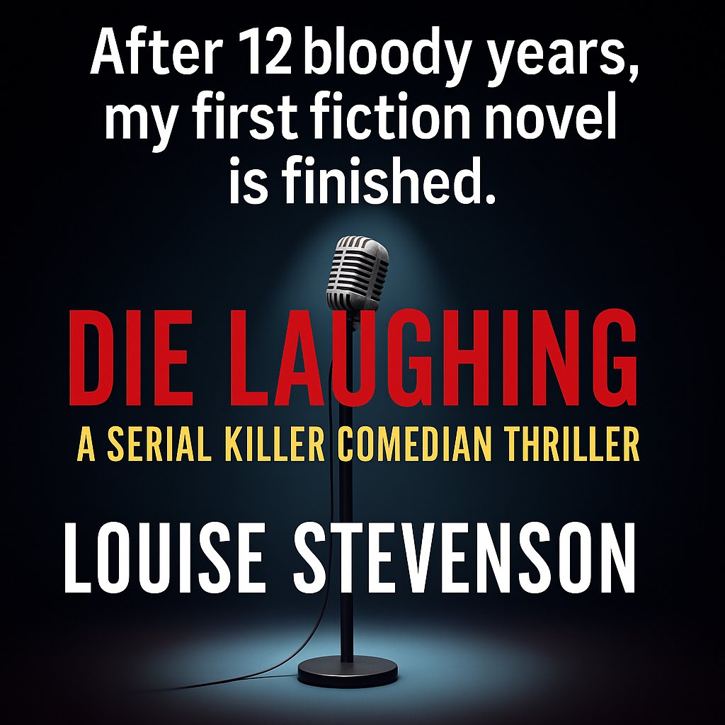 12 years, endless swearing, and my debut dark comedy thriller is finally here.

Die Laughing – a serial killer comedian who picks victims from the audience.

Out 15 Aug 🎉 Kindle &amp; paperback: amazon.com/stores/author/…

#DieLaughingBook #thrillerbooks