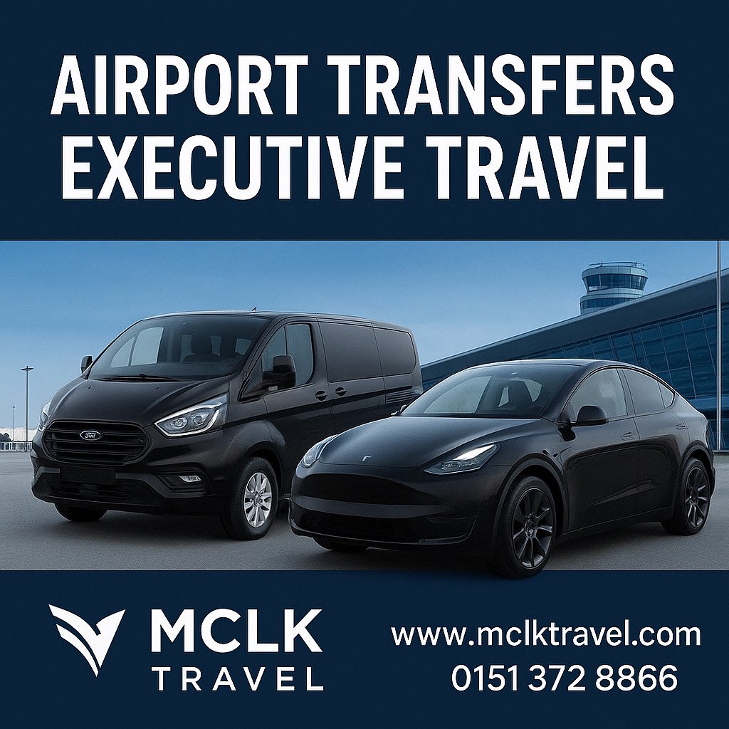 TravelMCLK's tweet photo. ✈️ Travel in Comfort &amp; Style 🚘
Whether it’s Airport Transfers or Executive Travel, MCLK Travel gets you there on time

 ❌Tesla Model Y &amp; spacious Ford Minibus
📍 Liverpool • Manchester • Beyond
📅 Pre-book to guarantee your journey
📞 0151 372 8866
🌐 https://t.co/PsbAGKBLwE https://t.co/R9CAR6F1eq