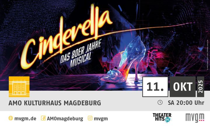 Neon, Netz und Niete: Das „Cinderella“-Musical feiert die 1980er-Jahre am 11. Oktober 2025 im AMO Kulturhaus. Jetzt Tickets sichern unter mvgm.de 

#AMO #Cinderella #Musical #Magdeburg #80er