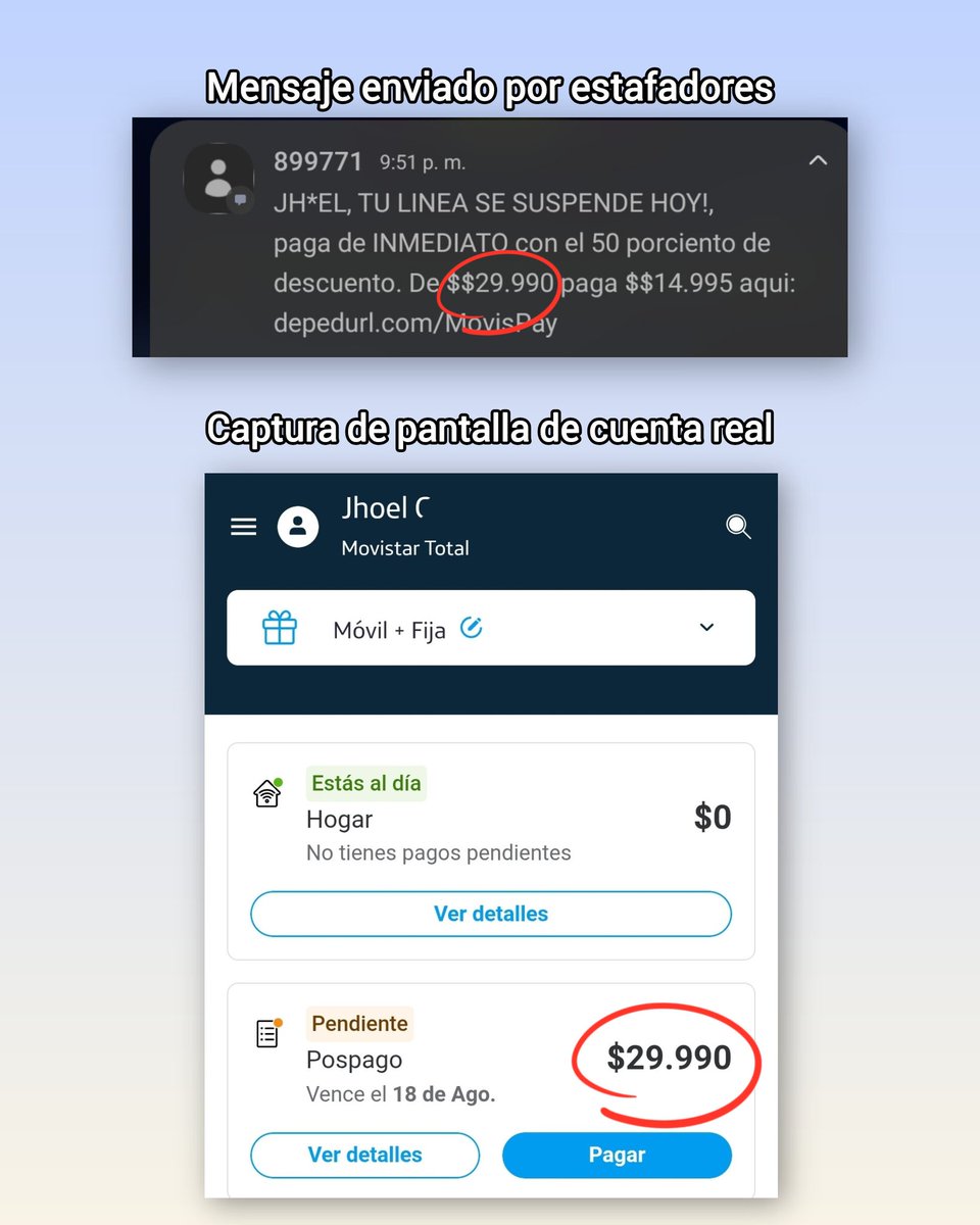 Calvo517's tweet photo. Gente, en la jugada.

Esos estafadores cada vez tienen más acceso a bases de datos con información nuestra. En este caso saben el valor de lo que pago en mi servicio para hacerlo más creíble.

Seguro hay gente de ellos trabajando en las empresas o bancos para poder tener esto. https://t.co/otR3ry6Ueb