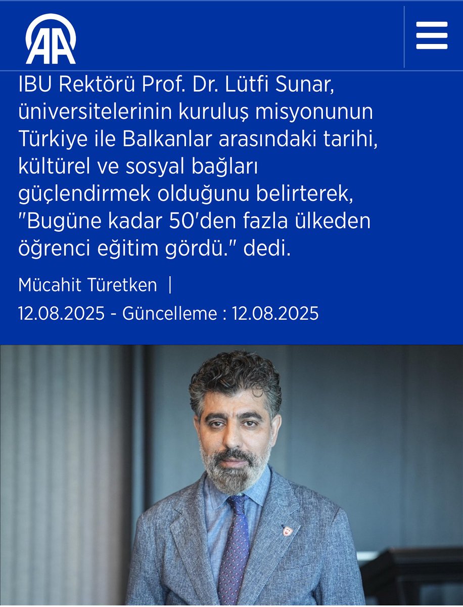 IBU Alumni and Members Association (@ibualumni) on Twitter photo IBU, AB uyum süreci hazırlıklarını sürdürüyor.
Rektörümüz Prof.Dr. Lütfi Sunar’ın
<a href="/anadoluajansi/">Anadolu Ajansı</a>’na verdiği roportaja linkten ulaşabilirsiniz: aa.com.tr/tr/gundem/ulus… IBU, AB uyum süreci hazırlıklarını sürdürüyor.
Rektörümüz Prof.Dr. Lütfi Sunar’ın
<a href="/anadoluajansi/">Anadolu Ajansı</a>’na verdiği roportaja linkten ulaşabilirsiniz: aa.com.tr/tr/gundem/ulus…