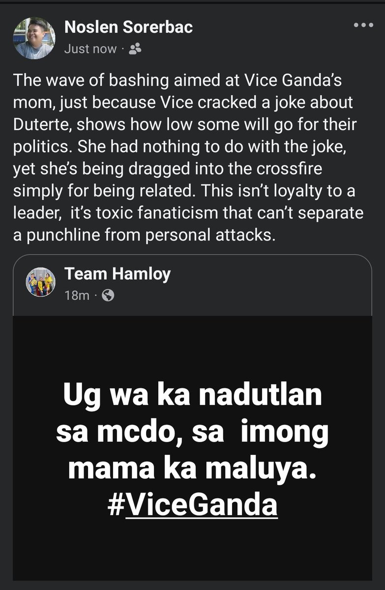noslensorerbac's tweet photo. The wave of bashing aimed at Vice Ganda’s mom, just because Vice cracked a joke about Duterte, shows how low some will go for their politics. This isn’t loyalty to a leader, it’s toxic fanaticism that can’t separate a punchline from personal attacks. #ViceGanda #SuperDivas https://t.co/SfowUyblGs