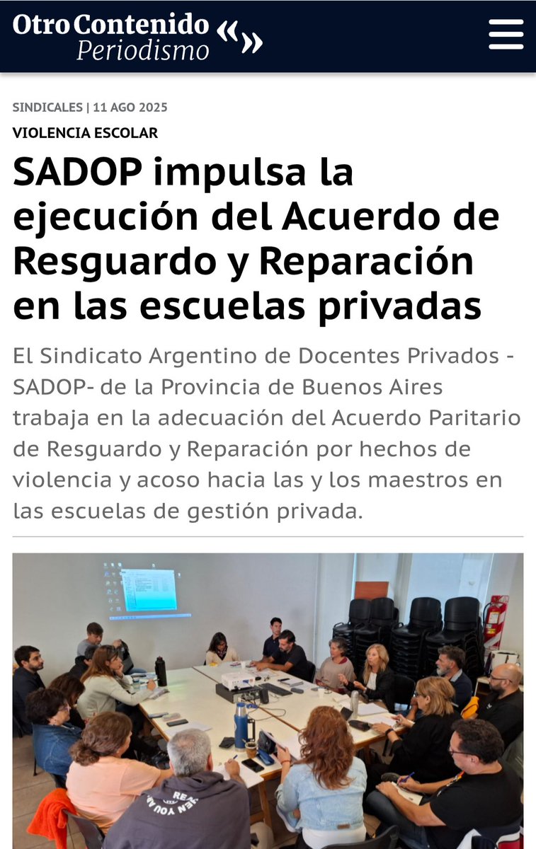 SADOP impulsa la ejecución del Acuerdo de Resguardo y Reparación en las escuelas privadas - Otro Contenido otrocontenido.com.ar/nota/4076/sado…