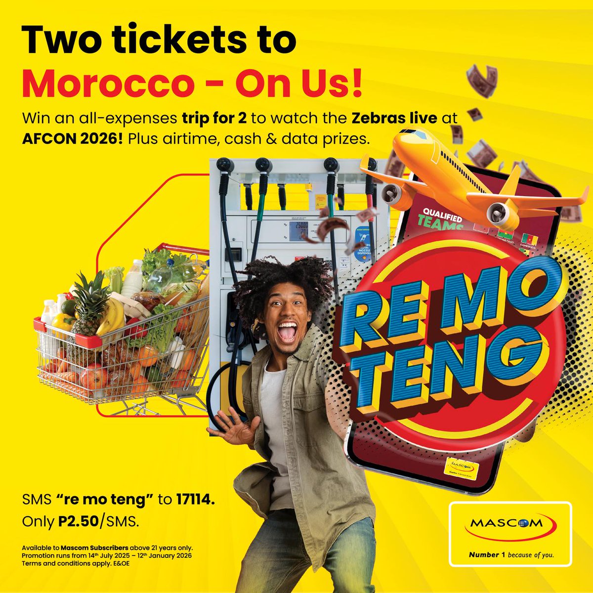 MascomWireless's tweet photo. From Francistown to MOROCCO! π²π¦β½
Batanani sent the messages now itβs your turn!
Win an all-expenses trip for 2 to AFCON 2026 + airtime, cash & data prizes! π
π² SMS Re Mo Teng to 17114 (P2.50/SMS). Every SMS = more chances! βοΈ
#ReMoTeng #Number1BecauseOfYou https://t.co/aOKKwOyV0n