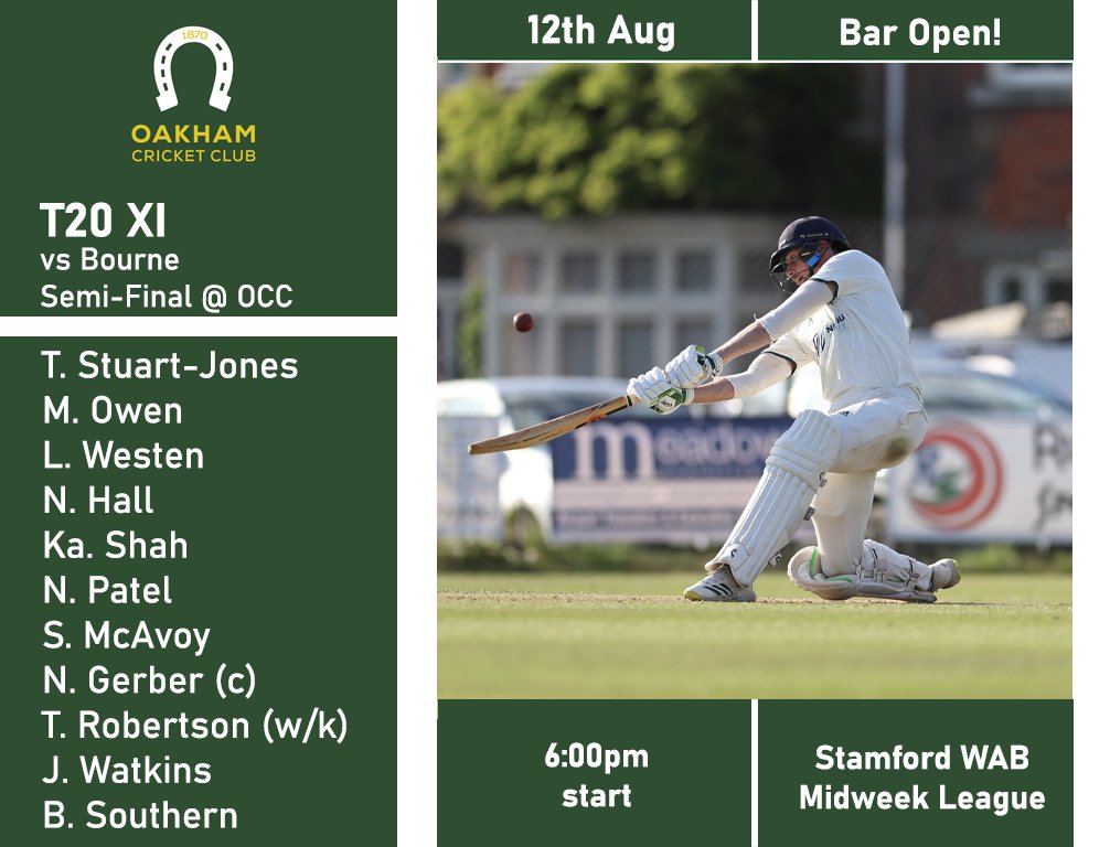 Good luck to our midweek T20 team in their semi-final tonight! Bar open for those who want to come down and support!
