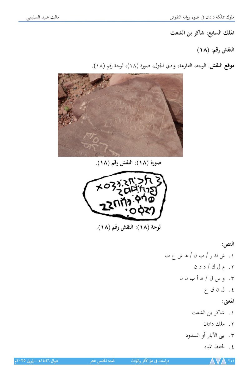 صدر حديثًا العدد الخامس عشر لمجلة دراسات في الآثار والتراث عن الجمعية السعودية للدراسات الأثرية، الذي نشرت فيه بحثًا بعنوان "ملوك مملكة دادان في ضوء رواية النقوش". يسعدني اطلاعكم وتلقي تعليقاتكم. 

drive.google.com/file/d/1Ft94QZ…