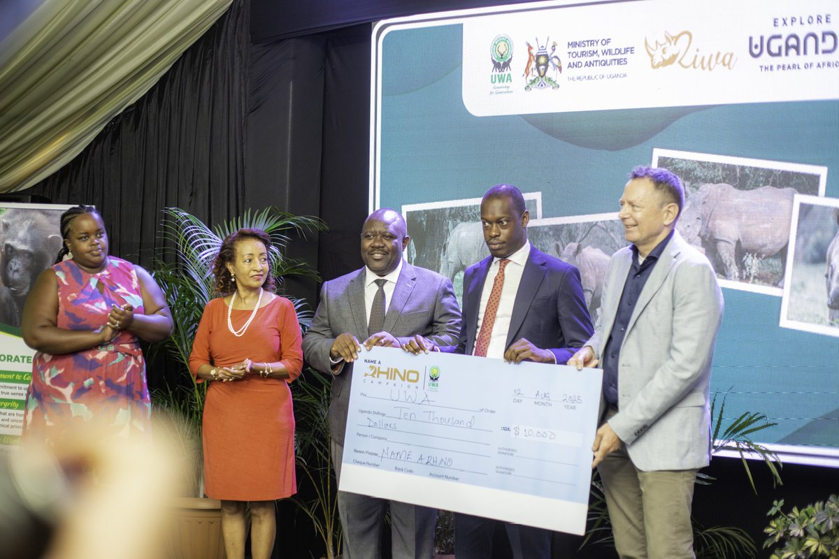 ugwildlife's tweet photo. Today, UWA, working in partnership with @TourismBoardUg and @MTWAUganda, announced Uganda’s first-ever Rhino Naming Ceremony. 
Set for Sept 22, 2025 at Ziwa Rhino Sanctuary and presided over by H.E. President Museveni, the event marks a milestone in the $11M “Name A Rhino” Campaign to grow and protect Uganda’s rhino population. Received by @mugarra State minister @MTWAUganda and Dr. James ED - UWA, a number of companies and individuals like  @SembesaAfrica, @AkiliKnowHow, @JaneGoodallInst, Ms. Irene  Byamugisha among others have come on board to support the initiative by naming the Rhinos.
#RhinoNaming #RhinoConservation
