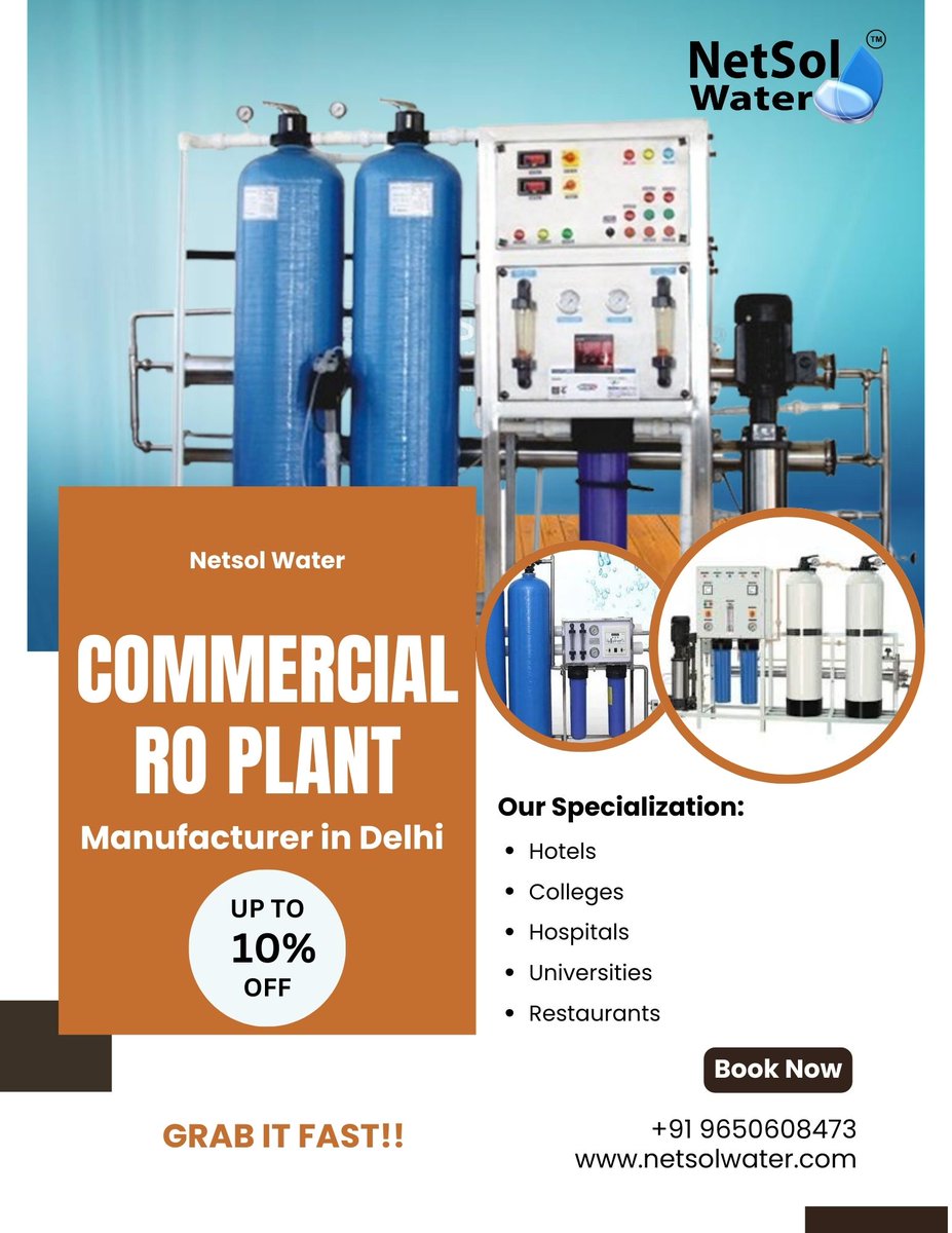 Netsol Water, a trusted fully automated Commercial RO Plant Manufacturers in Delhi, offers cutting-edge water purification systems designed for maximum efficiency &amp; reliability.

More information click here- sewagetreatmentplants.in/top-10-commerc…

#environment #manufacturer #industries #water