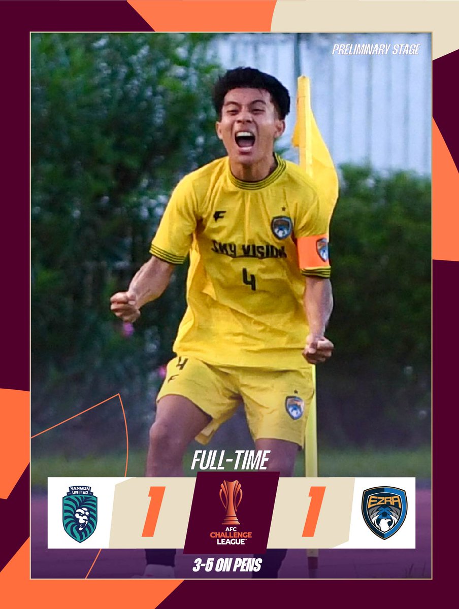 TheAFCGL's tweet image. AET | 🇲🇲 Yangon United FC 1️⃣-1️⃣ Ezra FC 🇱🇦 (3️⃣-5️⃣ on penalties)

Ezra FC hold their nerve from the spot and march into the #ChallengeLeague Group Stage!
