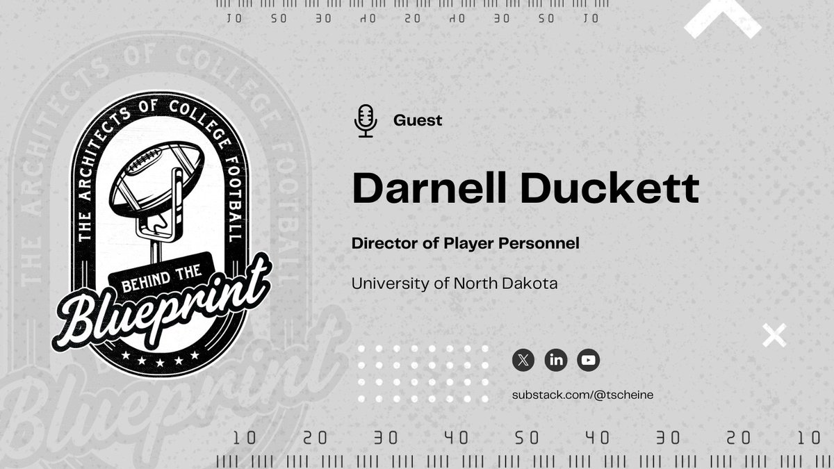 Ty Scheiner (@tscheine) on Twitter photo “I’ve been on the field. I know what the guys feel like.”
<a href="/UNDfootball/">North Dakota Football</a>'s <a href="/DuckettOfficial/">Darnell Duckett</a> shares how his playing & coaching days give him a unique edge in scouting & building a roster.
🎧 Latest episode <a href="/BTBP_CFB/">BehindTheBlueprint</a>
🍎bit.ly/4oxAP7j
🟢bit.ly/4orQPaZ “I’ve been on the field. I know what the guys feel like.”
<a href="/UNDfootball/">North Dakota Football</a>'s <a href="/DuckettOfficial/">Darnell Duckett</a> shares how his playing & coaching days give him a unique edge in scouting & building a roster.
🎧 Latest episode <a href="/BTBP_CFB/">BehindTheBlueprint</a>
🍎bit.ly/4oxAP7j
🟢bit.ly/4orQPaZ