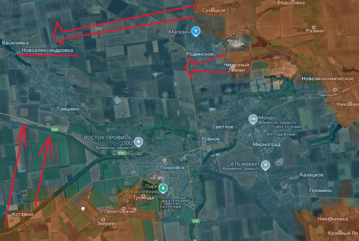 The Russian Army has reached Novoaleksandrovka. This means all roads from the north in the Pokrovsk–Mirnograd agglomeration have been cut off. The only one left is the western E50 road connecting to Pavlograd, but there are doubts that it’s safe either. 12.08.2025

Source: