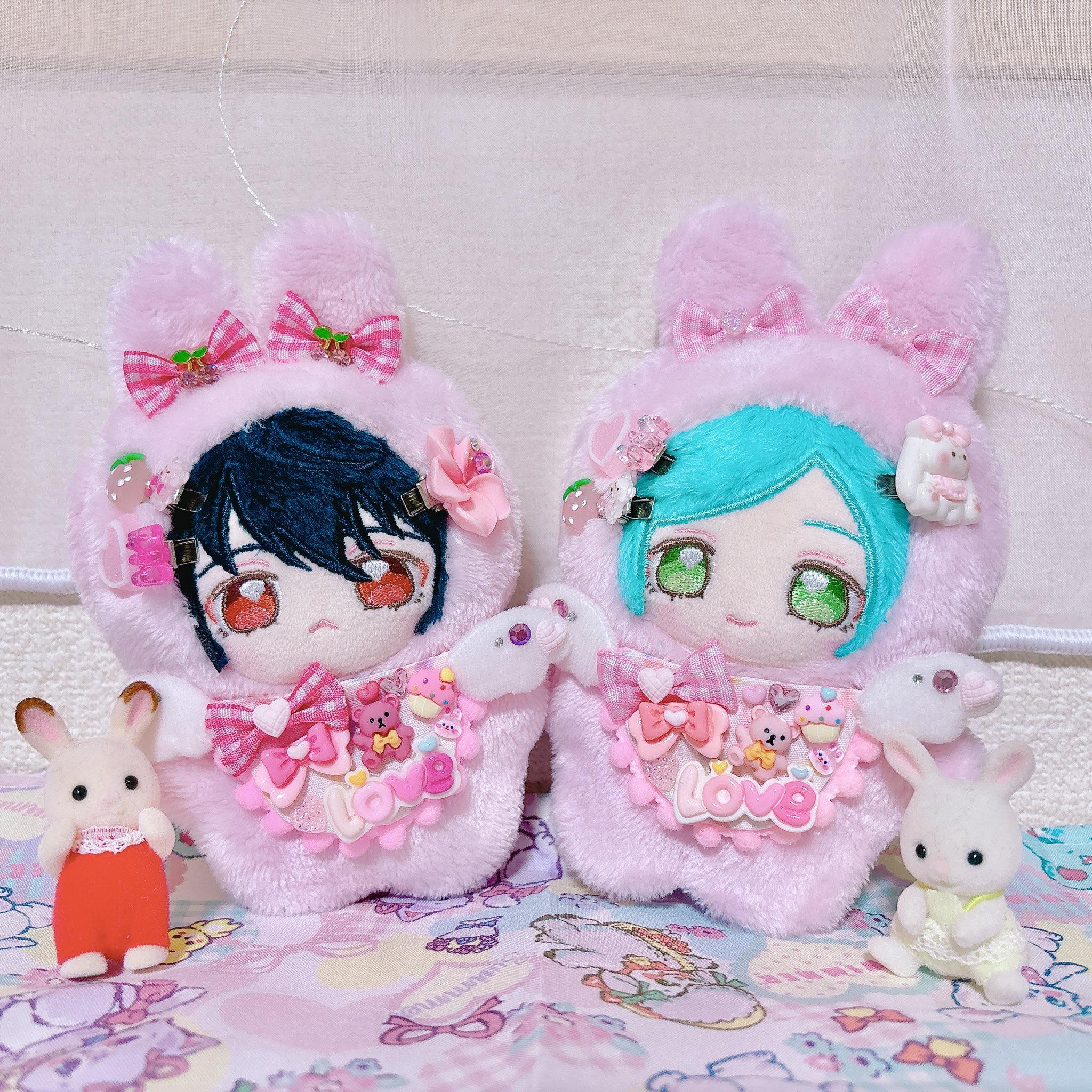 しょりんうさぎちゃんとくまさんのデート、コスモス、秋アレンジ❣️ピンク❁⃘* 赤ずきんうさぎ ＆ 森のくまさん : ゆめゆめ人形館