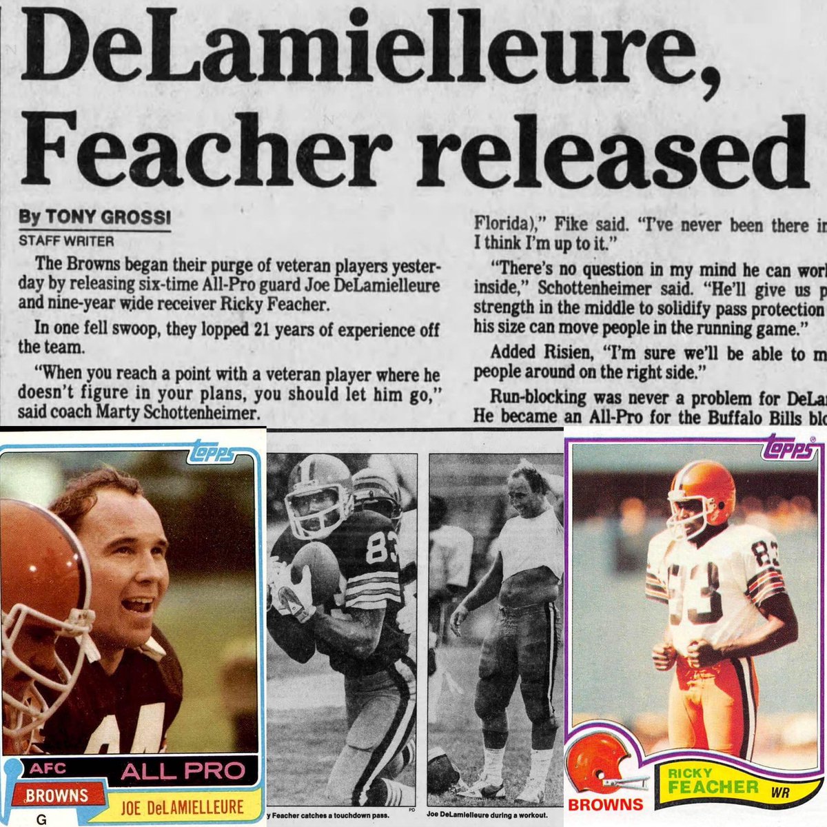 MrCleveland_216's tweet photo. August 12, 1985: Kardiac Kuts🏈

#DawgPound￼ veterans G Joe DeLamielleure &amp; WR Ricky Feacher are cut

HC Marty Schottenheimer replaces Joe D (175 straight starts) w/ Dan Fike

Feacher (9 yrs in CLE) is replaced by rookie Reggie Langhorne 

#NewEra #MartyBall https://t.co/gneXE7QaEm