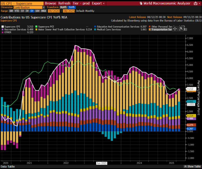 ces921's tweet image. Remember when the Fed used to car about supercore CPI. Came in at 0.48% mom, second highest reading in last 18 months. 

3m high in yoy metric, to 3.2%