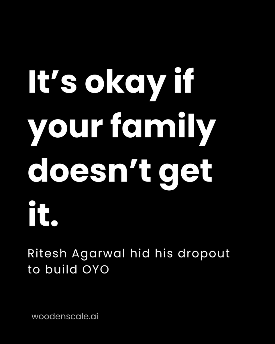 WoodenscaleAI's tweet photo. College dropout to billionaire founder 🚀 Sometimes the unconventional path leads to extraordinary success
.
.
.
Ritesh Agarwal's story is a masterclass in self-betting.
At just 18, he made a decision that defied conventional wisdom:
✗ Left college after just a few days
✗ No degree, no safety net
✗ Just an unshakeable belief in his hospitality vision
.
.
While others followed the traditional path, Ritesh chose to build OYO, transforming how millions experience budget travel and accommodations.

Today, he stands as one of India's youngest billionaire entrepreneurs, proving that your unconventional path might just be your competitive advantage. ✨
.
.
.
.
.
.
#entrepreneurmindset #oyo #entrepreneurspirit #entrepreneur #collège #startupstory #startupgrind #startuplife #believeinyourself #dreambigger #successprinciples #indianstartup #dreambig #bangalorestartup #mumbaistartups #delhistartups