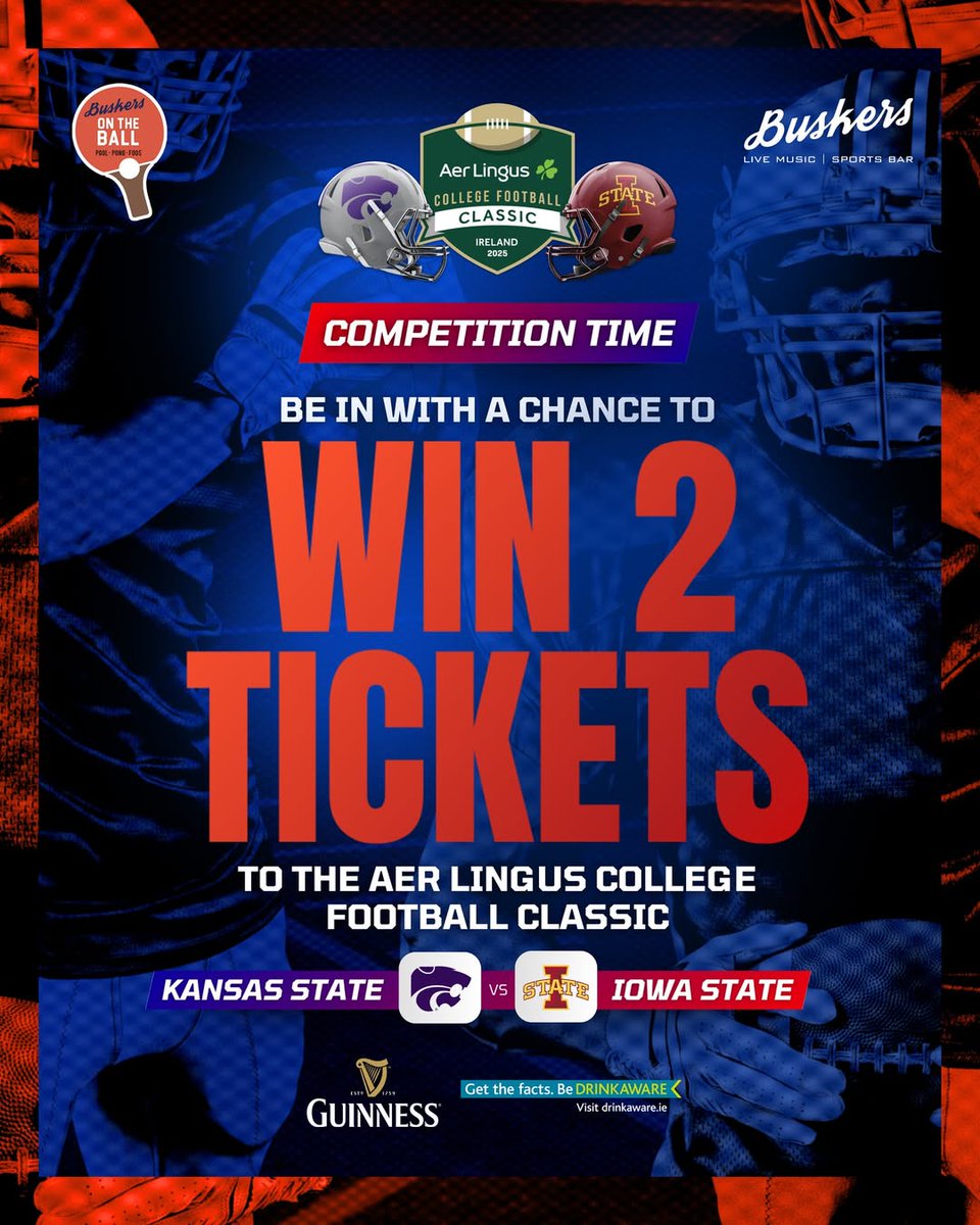 🏈 GIVEAWAY ALERT 🏈
Win 2 tickets to the Aer Lingus College Football Classic – Kansas vs Iowa, Aug 23 @ Aviva Stadium!

Winner announced Aug 15!
👉linkhttps://www.instagram.com/p/DNF73iWq0oU/