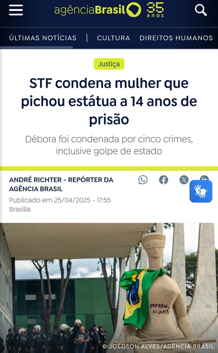 Pichar estatua do stf com batom - 14 anos de prisão
Matar e concretar o marido - 10 anos de prisão. 
 🤡🤌🏻