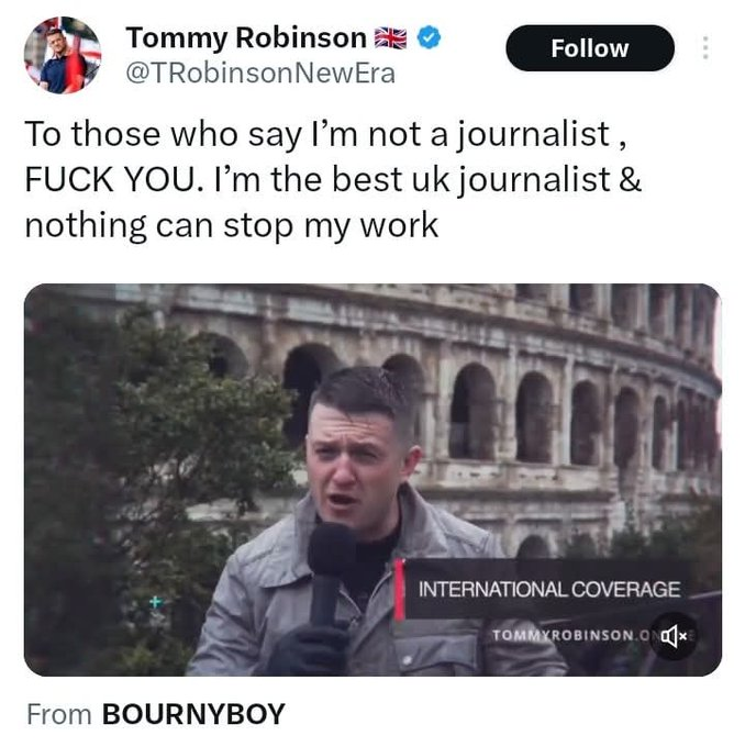 Hey little Tommeh Ten Names...

You're not a journalist.  You're just a racist conman and grifter.

And you'll be back in solitary soon.