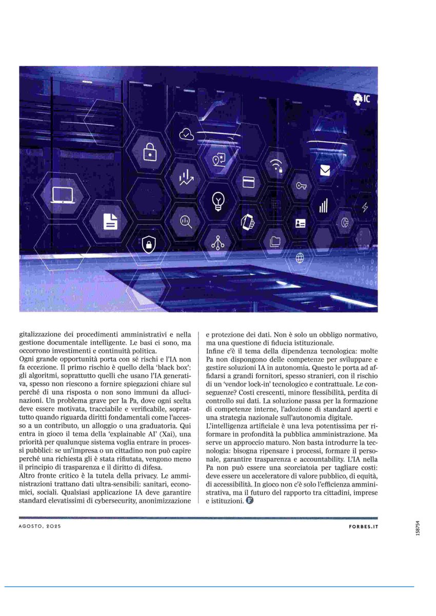 InfoCamere (@infocamere) on Twitter photo 🚀 "Una repubblica fondata sull'IA"
<a href="/ghezzi_61/">Paolo Ghezzi</a> su <a href="/ForbesItalia/">Forbes Italia</a> analizza come l'#intelligenzaArtificiale può rivoluzionare la PA. Processi più veloci, pianificazione smart.
Ma privacy e trasparenza? Le vere sfide da vincere
#PAdigitale <a href="/andreagiacobin1/">andrea giacobino</a> <a href="/CamCom_gov/">CamCom</a> <a href="/unioncamere/">Unioncamere</a> 🚀 "Una repubblica fondata sull'IA"
<a href="/ghezzi_61/">Paolo Ghezzi</a> su <a href="/ForbesItalia/">Forbes Italia</a> analizza come l'#intelligenzaArtificiale può rivoluzionare la PA. Processi più veloci, pianificazione smart.
Ma privacy e trasparenza? Le vere sfide da vincere
#PAdigitale <a href="/andreagiacobin1/">andrea giacobino</a> <a href="/CamCom_gov/">CamCom</a> <a href="/unioncamere/">Unioncamere</a>