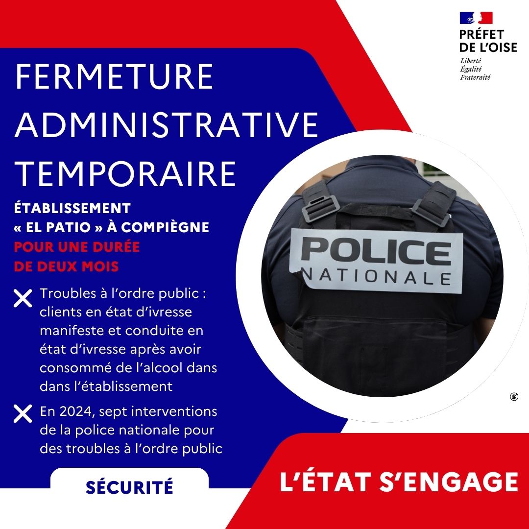 Image de Préfet de l'Oise - 🇷 #SécuritéDuQuotidien | Mise en œuvre du plan départemental de sécurité du quotidien
🚨 Fermeture