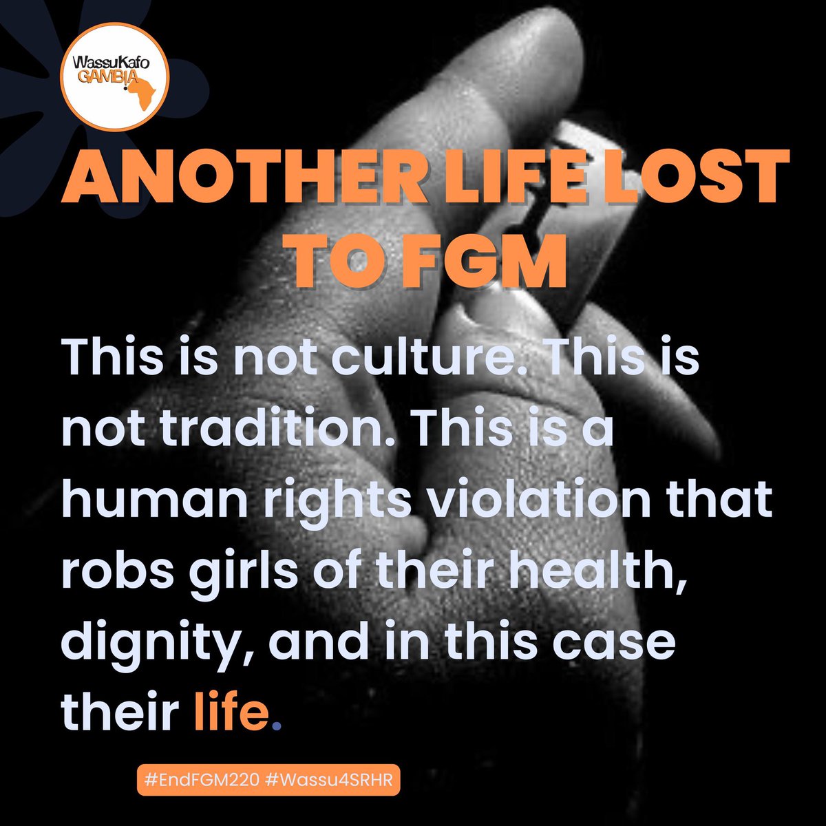 A one-month-old baby in The Gambia has died after reportedly undergoing Female Genital Mutilation.
The law banning FGM exists to protect girls, but laws alone are not enough. Communities must say NO to this harmful practice.
We owe our girls safety, not scars.
#EndFGM220 #Wassu