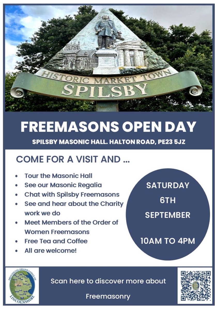 Spilsby Freemasons' Open Day

Have you ever wondered what happens inside a Masonic Lodge? Now is your chance to find out!

Spilsby Freemasons are opening their doors to the public on Saturday, September 6th, from 10:00 AM to 4:00 PM.
#lincolnshirefreemasons