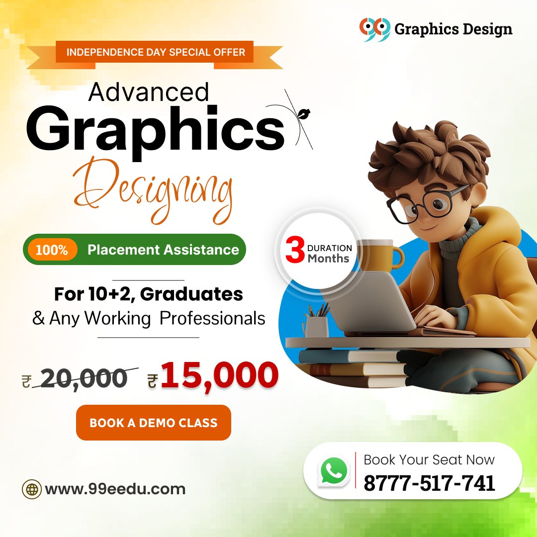 99eedu's tweet image. 👉Design your way to success! Independence Day exclusive – 𝐀𝐝𝐯𝐚𝐧𝐜𝐞𝐝 𝐆𝐫𝐚𝐩𝐡𝐢𝐜 𝐃𝐞𝐬𝐢𝐠𝐧 𝐂𝐨𝐮𝐫𝐬𝐞 𝐢𝐧 𝐊𝐨𝐥𝐤𝐚𝐭𝐚 with assured placement. 

Visit us - 99eedu.com

#AdvancedGraphicDesign #GraphicDesignCourseKolkata
#IndependenceDayOffer