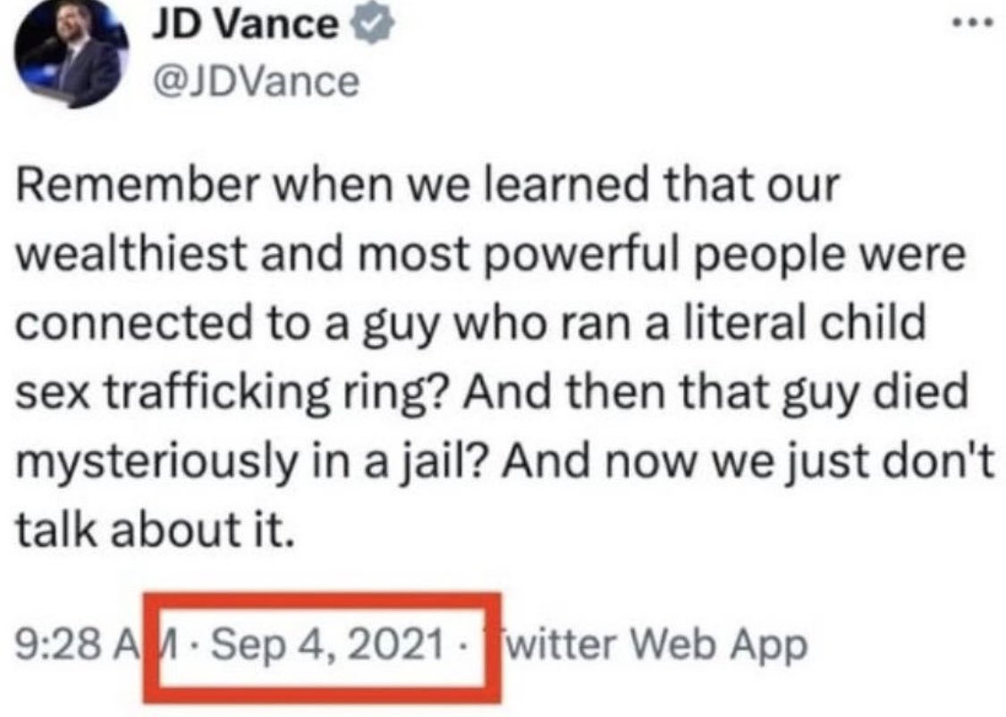Ya all great points <a href="/JDVance/">JD Vance</a> 
#epstein