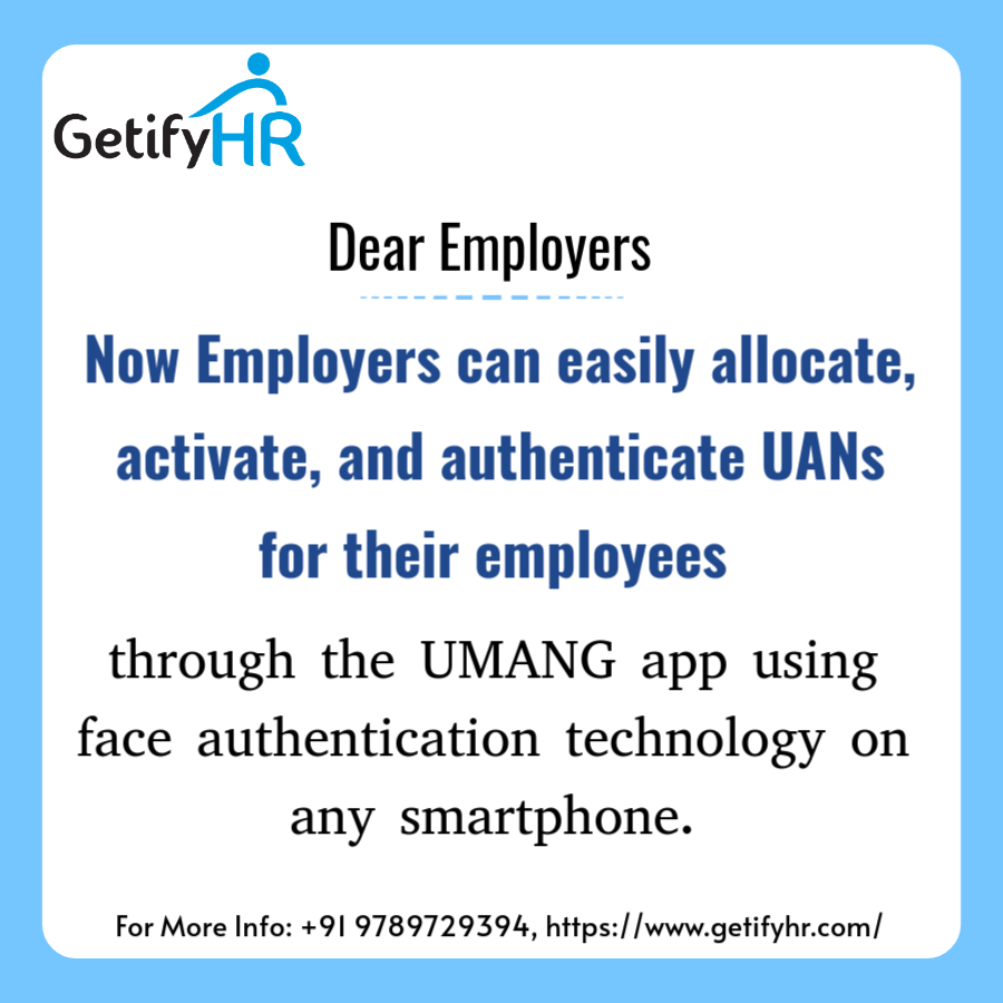 GetifyHR's tweet image. Now Employers can easily allocate, activate, and authenticate UANs for their employees through the UMANG app using face authentication technology on any smartphone.

To know more: 
getifyhr.com
+91 9789729394 

#UMANGApp #FaceAuthentication #HRCompliance #Payroll