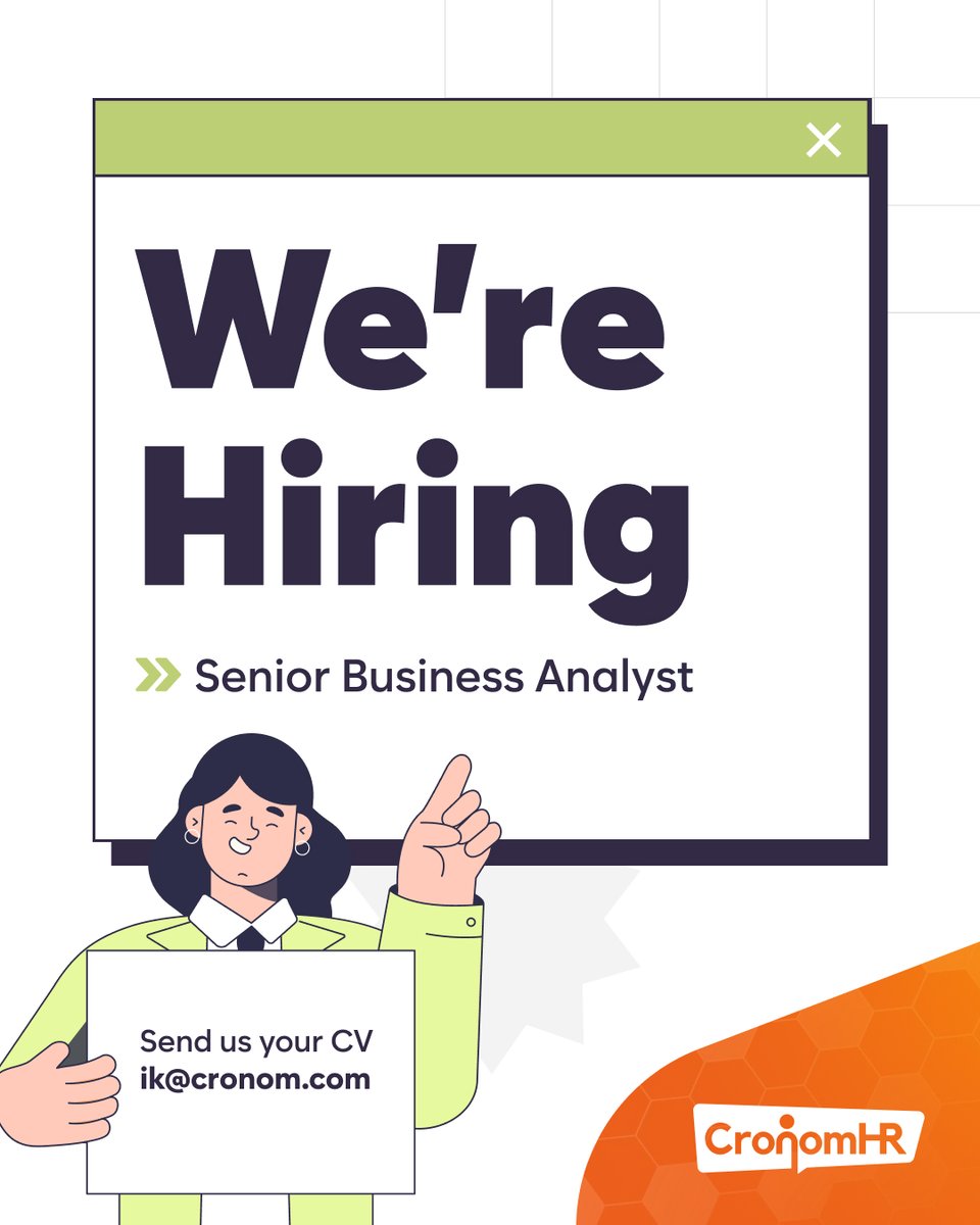 CronomHR's tweet photo. We're hiring Senior Business Analyst!

To share your resume with us 📩 ik@cronom.com

#CronomHR #İnsanKaynakları #humanresources #ik #BilgiTeknolojileri https://t.co/zQhoil0KsG