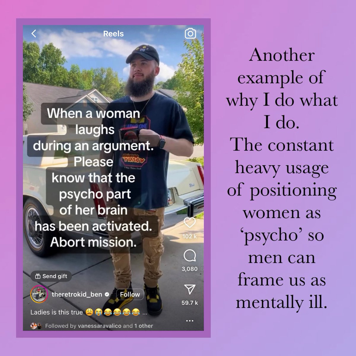 Please understand that the framing of women and girls as ‘psycho’, ‘borderline’, ‘crazy’, and ‘bunny boiler’ is not fun, it’s not edgy, it’s not cool, it’s not sexy - it’s a way to position us as mentally ill, unstable, liars, and attention seekers. 

This harms us all when we