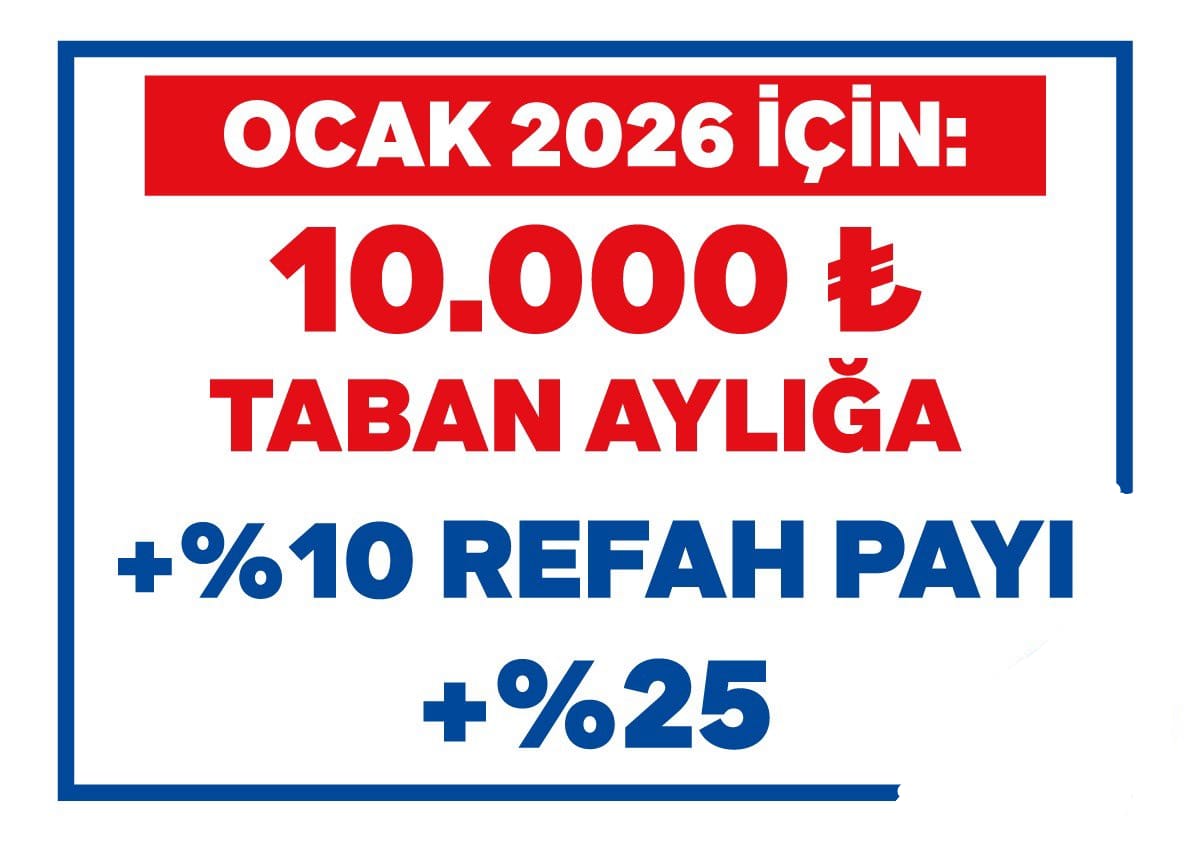 #TeklifDeğilSadaka

Taşerondan kadroya sınavsız geçirilen 2025 ilk 6 ay için işçilere;

Maaşa %24 zam
İkramiyeye %24 zam
Tediyeye %24 zam
Yemek Yard. %24 zam
Yol ödemesine %24 zam

Memurun 2 yıllık zam teklifi %24 !

Seyyanen 10.000 TL,
%25 +%10 oransal zam istiyoruz !!
