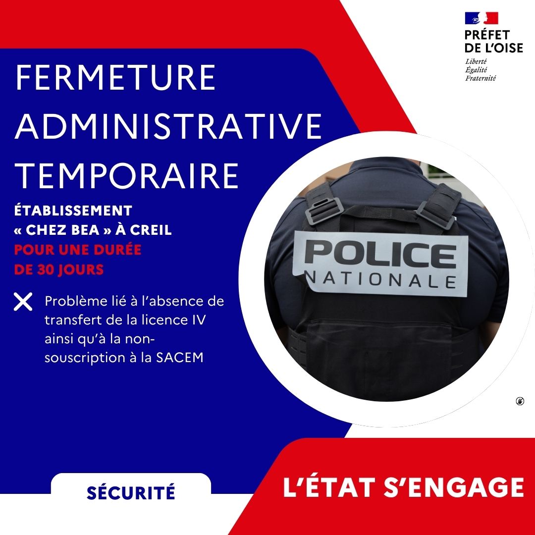 Image de Préfet de l'Oise - 🇷 #SécuritéDuQuotidien | Mise en œuvre du plan départemental de sécurité du quotidien
🚨 Fermeture