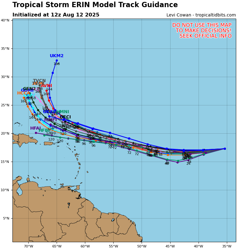 Another southward shift in the 12z spaghetti models.