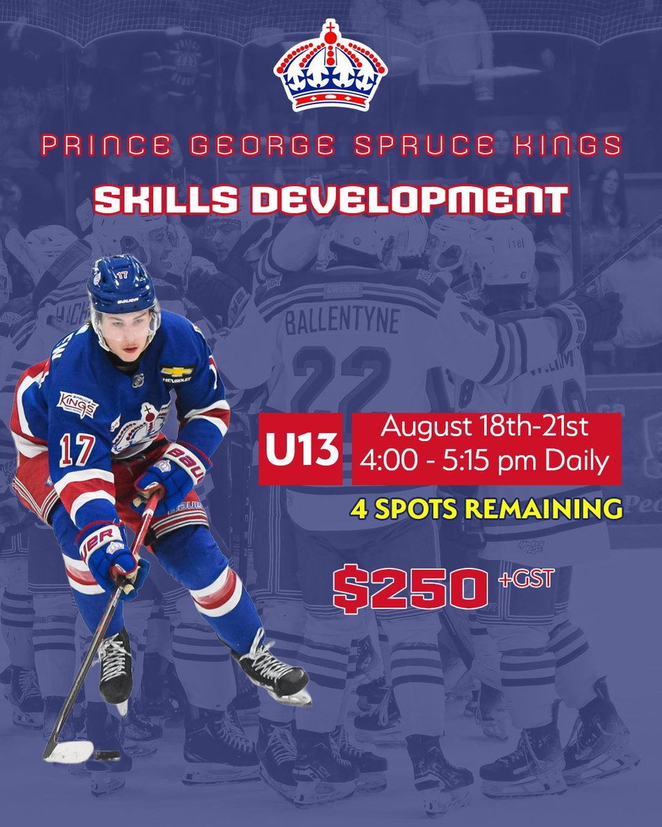 It's time for the U13's to develop their skills! Join us August 18-21 for 75 minutes a day.
Register at sprucekings.bc.ca/summercamps