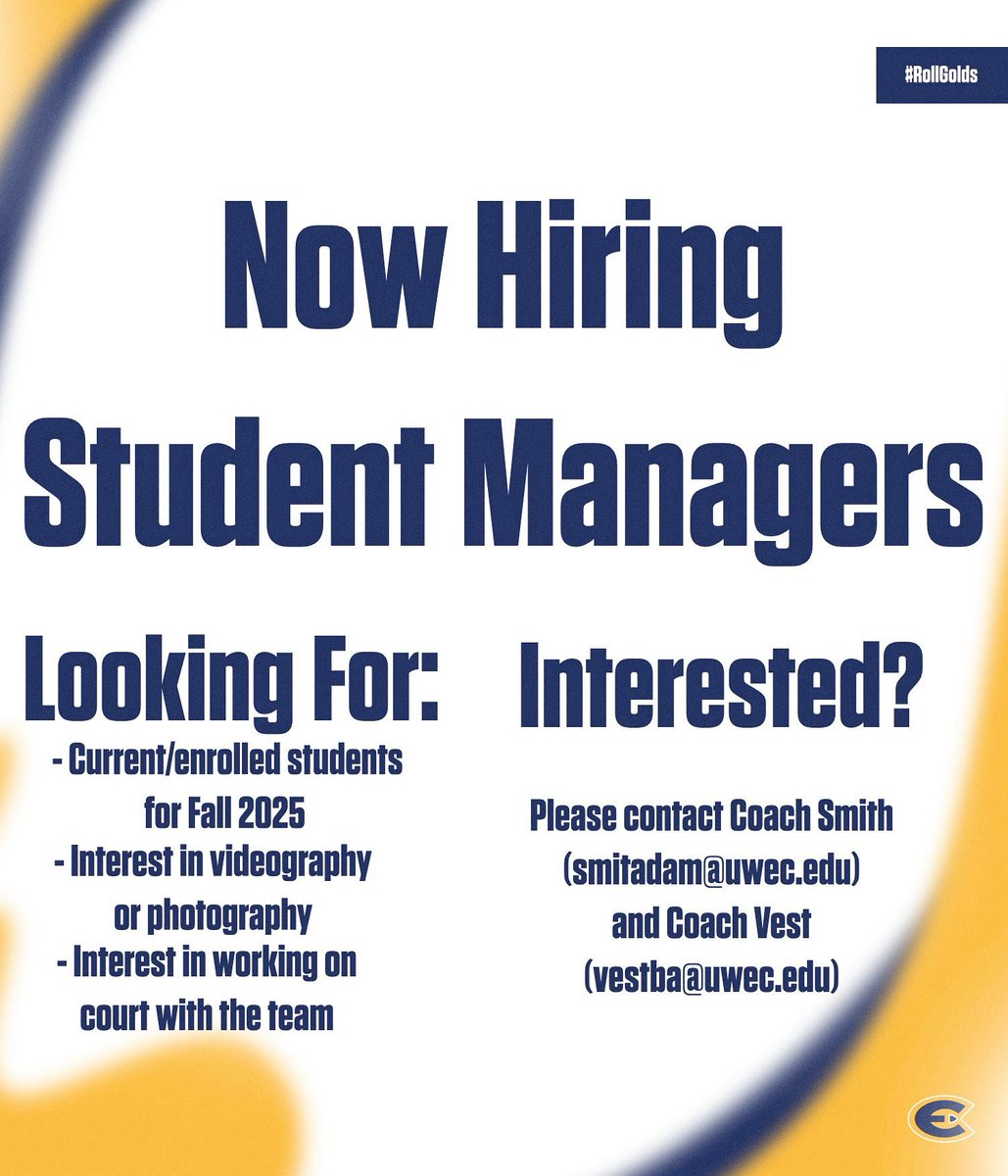 Looking for student managers for the 2026-2027 season! If interested in learning more reach out to Coach Vest and Coach Smith!