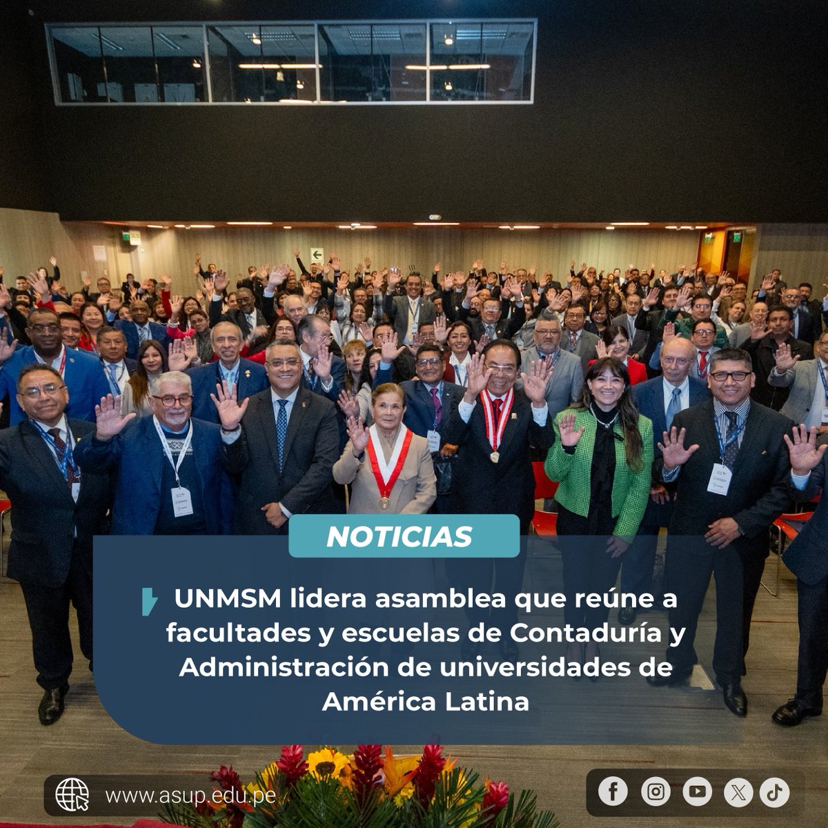🔵 #Noticias
UNMSM LIDERA ASAMBLEA QUE REÚNE A FACULTADES Y ESCUELAS DE CONTADURÍA Y ADMINISTRACIÓN DE UNIVERSIDADES DE AMÉRICA LATINA 👈📌

✅La rectora de la Universidad Nacional Mayor de San Marcos  (UNMSM), Dra.Jeri Gloria Ramón Ruffner, inauguró la XVIII Asamblea General de