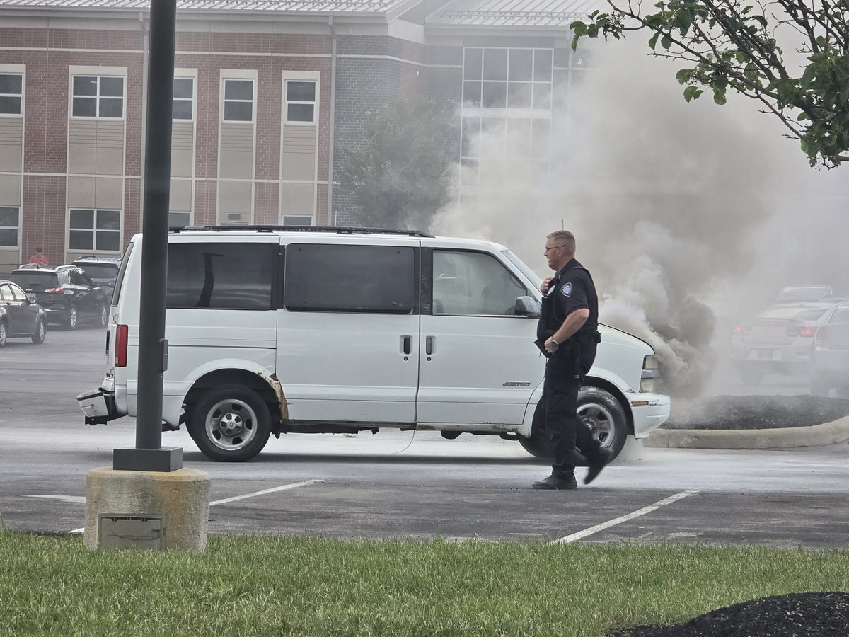 auctiondoug's tweet photo. @GEnrightWHIO a van is on fire at the Greene County Career Center (2:26 pm) as students are leaving for the day. Crews are responding. https://t.co/0UfylZInRO