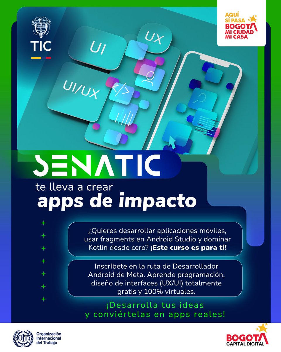 ConsejeriaTIC's tweet photo. 🚀 ¡En #BogotáCapitalDigital aprende gratis sobre #DesarrolloDeApps y transforma tu futuro con SENATIC!

💻 Cursos 100% virtuales en programación, IA, blockchain, marketing digital y más.
🎓 Certifícate con Google, Microsoft, Meta y Amazon.
✅ Flexible, con acompañamiento y sin costo.
📅 ¡Sin requisitos! Solo debes tener 14 años o más. 

¡Inscríbete ahora! 👉https://t.co/beSpKriUVe