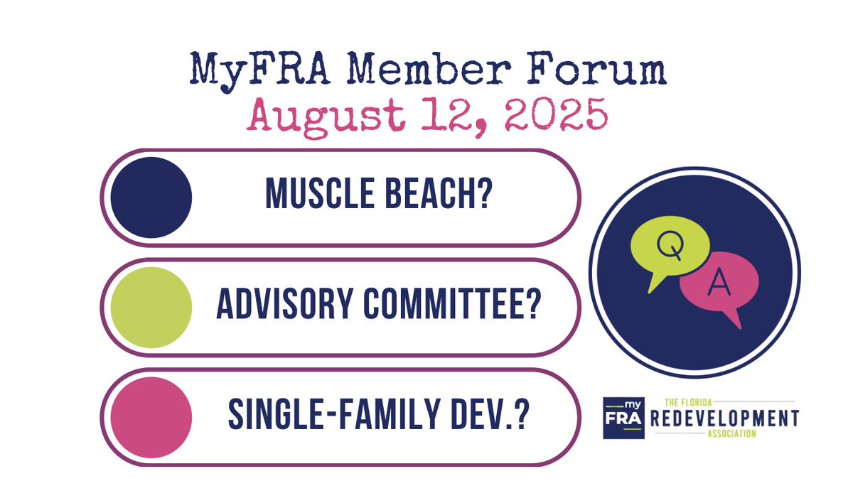 FLRedevel's tweet image. MyFRA Q/A forum for August 12 - join your fellow FRA members to learn and grow!
#redevelopmentworks
conta.cc/3Hz6N2m