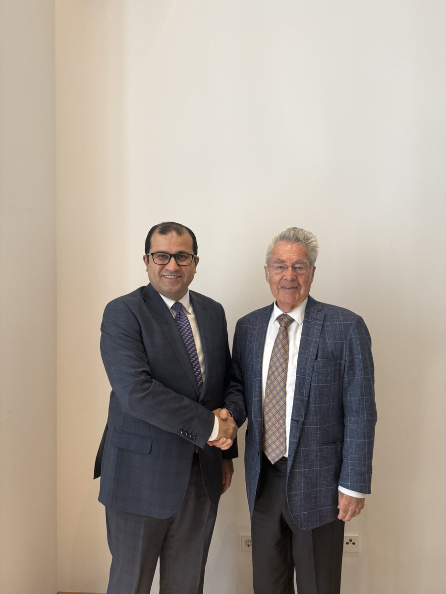 Honored to meet former Austrian President and Co- Chair of <a href="/bankimooncentre/">Ban Ki-moon Centre for Global Citizens</a> Dr. Heinz Fischer—a true statesman and friend of Jordan.
His wisdom, integrity, and global leadership continue to inspire.
A conversation rich in intellect and vision.

 #Jordan #Austria #HeinzFischer