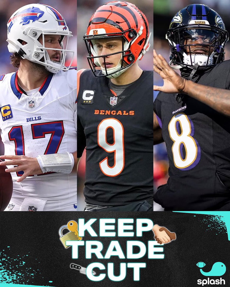 splashsports's tweet photo. Who are YOU keeping, trading, and cutting? 💥
This NFL season Splash is guaranteeing over $5 MILLION in payouts! 💰
Lock in your picks and join a contest today! ✅
#NFL #JoshAllen #JoeBurrow #LamarJackson #FantasyFootball #KeepTradeCut #NFLFantasy #SplashSports https://t.co/XyqaHjZzNU