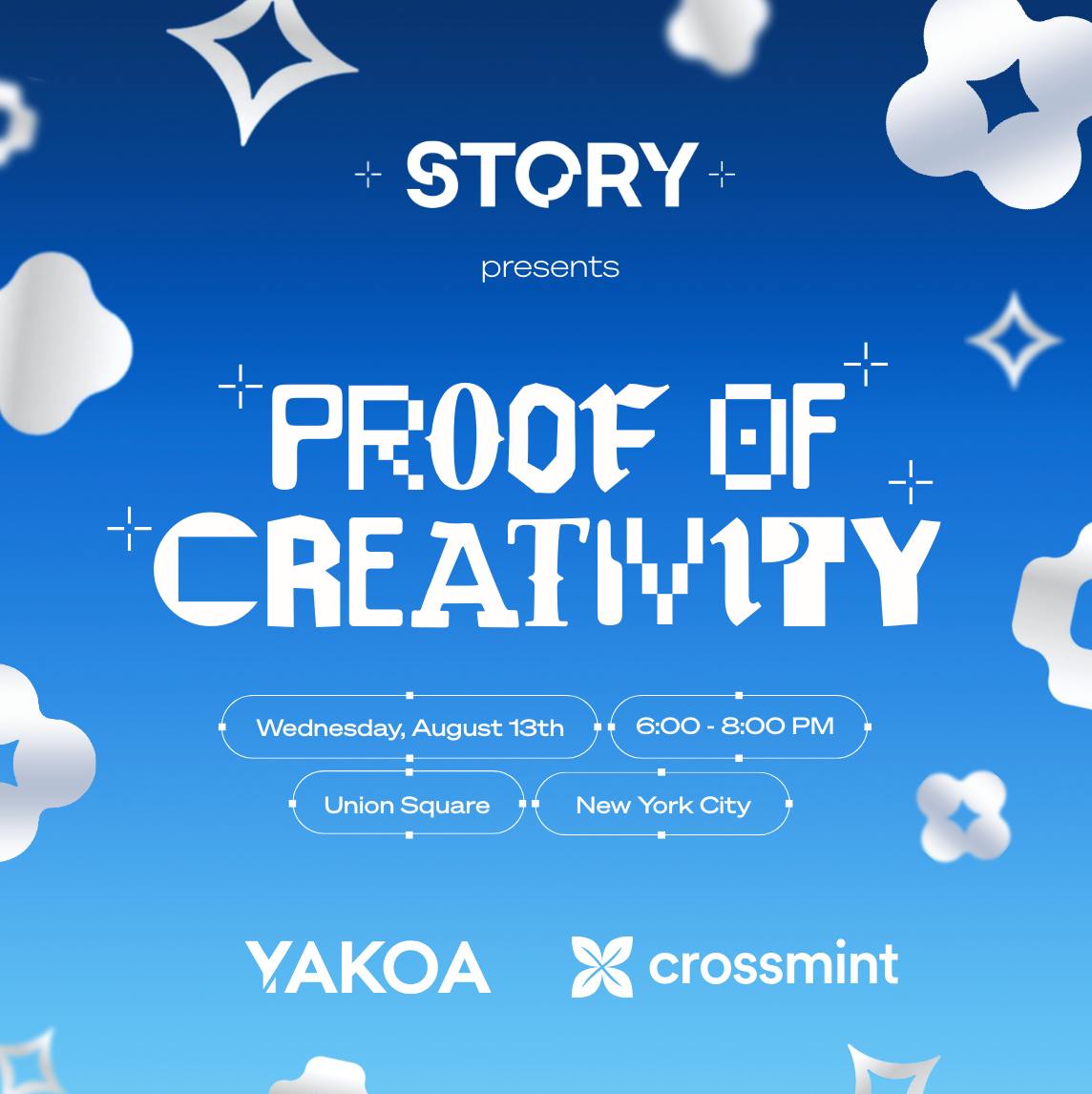 datafdn's tweet photo. Tomorrow, meet us at ‧₊˚✧ Proof of Creativity ✧˚₊‧

Expect live Story demos, builder chats, billiards, ping-pong, snacks, and hands-on collabs, brought to you by Story, @cantinaxyz, @crossmint, and @yakoa_.

+ NYC, Union Square
+ August 13th
+ RSVP below https://t.co/ssTZSVdcfb